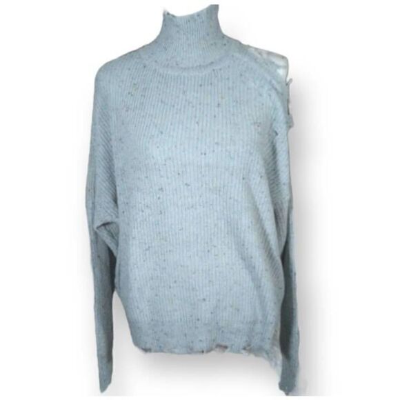 ZENANA LT. BLUE GRAY CUTOUT TURTLENECK DISTRESSED SWEATER NWT MULTIPLE SIZES. GO - Picture 6 of 9